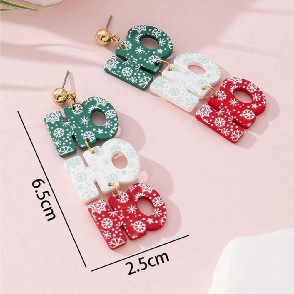#47 Christmas SnowFlake Ho Ho Ho Dangle Earrings - Picture 4 of 7